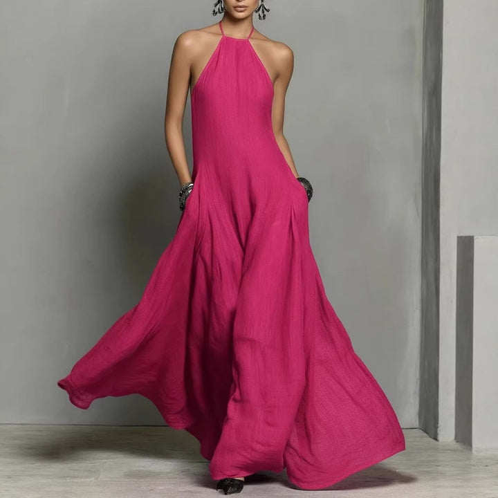 Clara | Dame Halterneck Linned Maxi Kjole