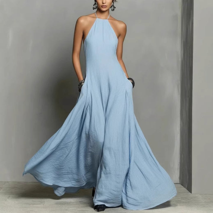 Clara | Dame Halterneck Linned Maxi Kjole