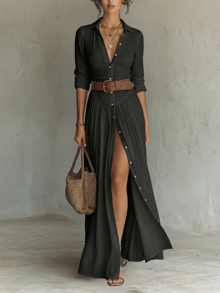 Nora | Dame Hvid Skjortekjole Lang Maxi Boho-Stil