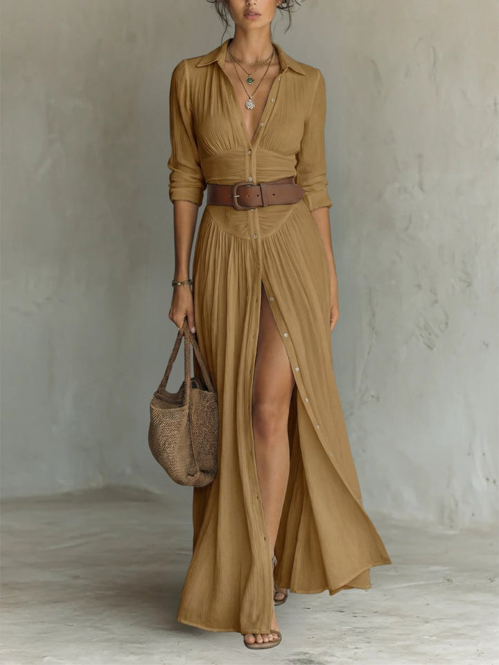 Nora | Dame Hvid Skjortekjole Lang Maxi Boho-Stil