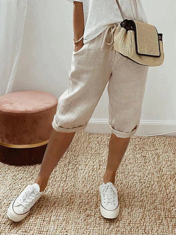 Liv | Dame Linen Bermuda Shorts med Snørebånd