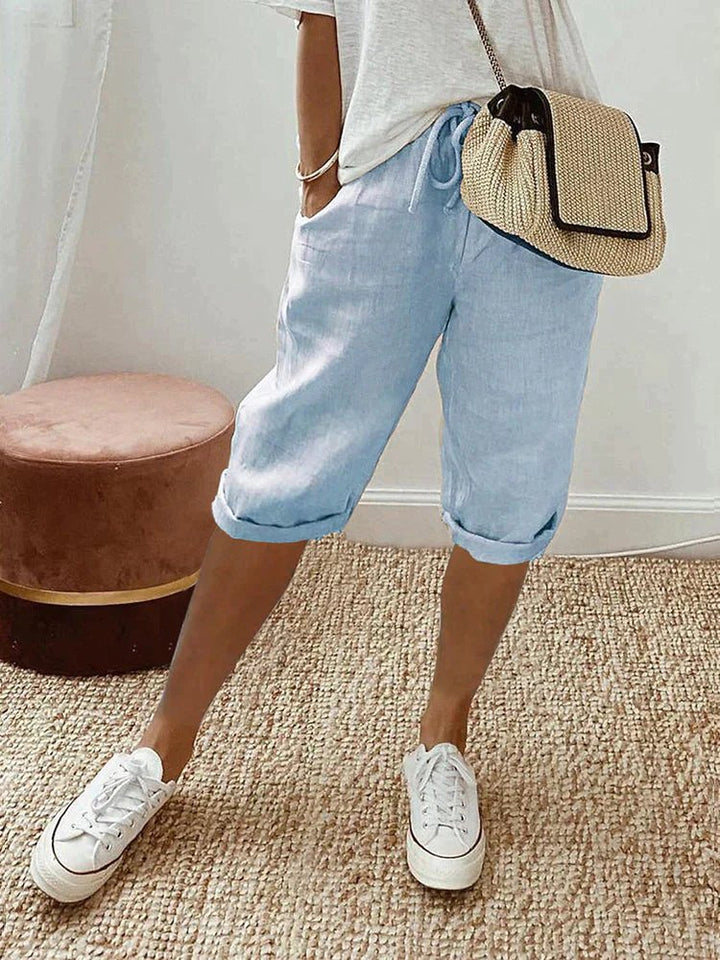 Liv | Dame Linen Bermuda Shorts med Snørebånd