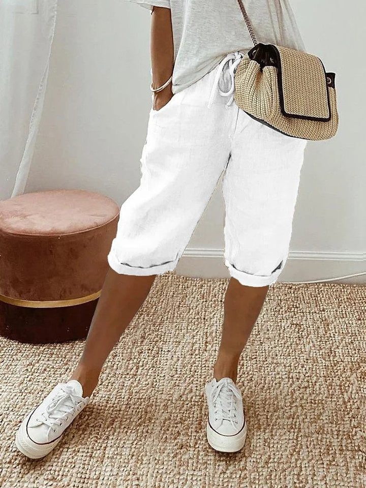 Liv | Dame Linen Bermuda Shorts med Snørebånd
