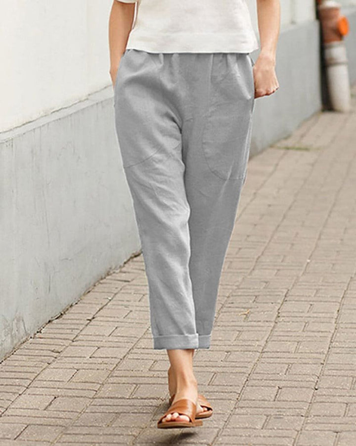 Anna | Dame Linen-Bomuld Afslappet Harem Bukser
