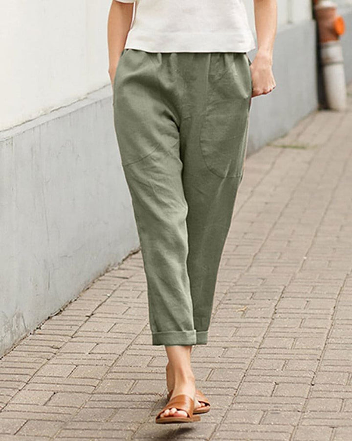 Anna | Dame Linen-Bomuld Afslappet Harem Bukser