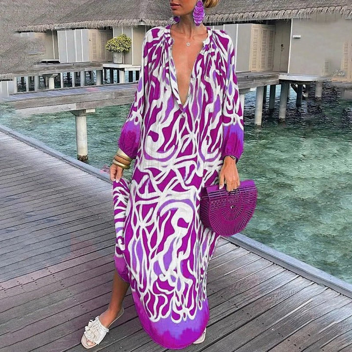 Nora | Dame Løs Kaftan Maxi Kjole Abstrakt Print