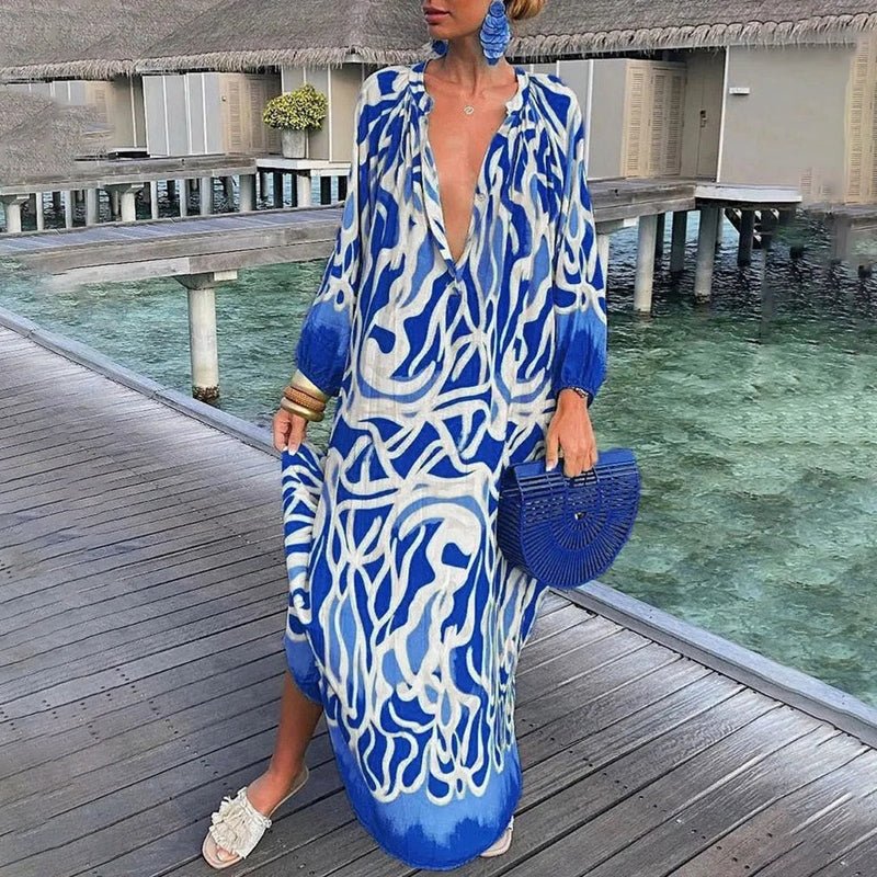 Nora | Dame Løs Kaftan Maxi Kjole Abstrakt Print
