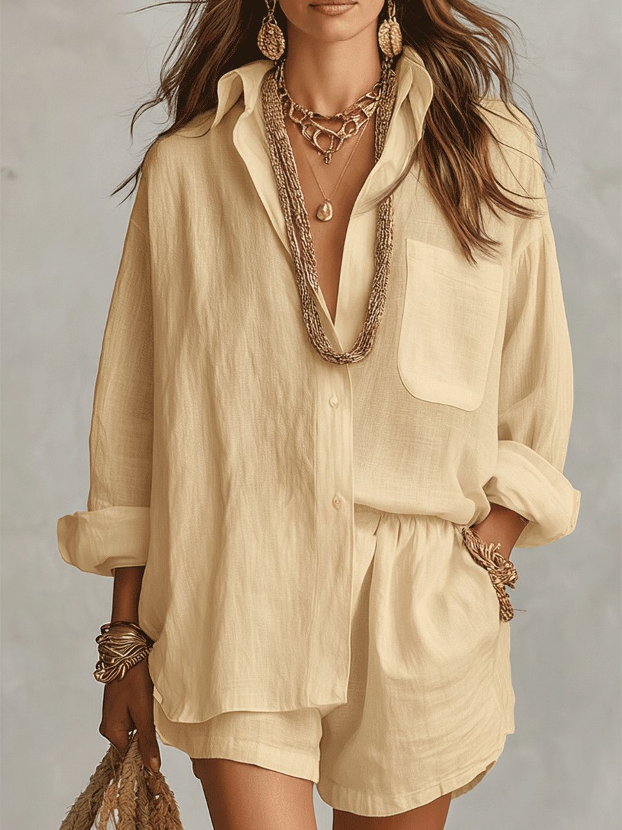 Ella | Dame Oversized Hørskjorte Shorts Sæt