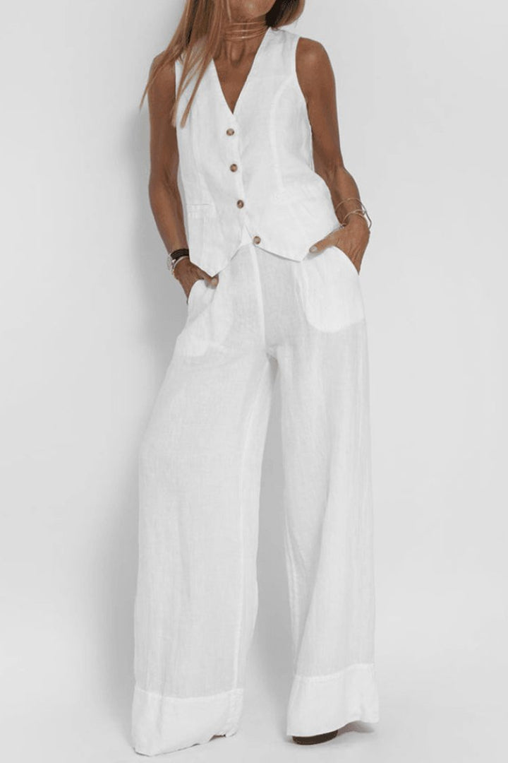 Sofia | Dame Ærmeløs Wide-Leg Two-Piece Set Vest Bukser