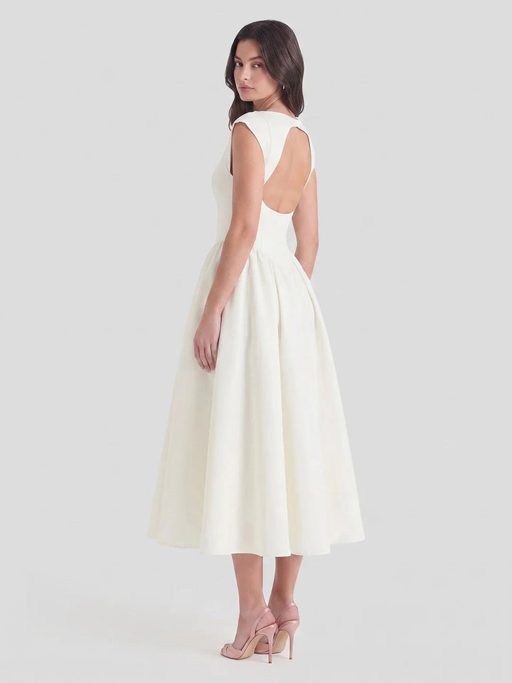 Ida | Dame Satin Midi Kjole Bådhals Korte Ærmer