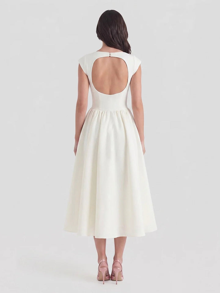 Ida | Dame Satin Midi Kjole Bådhals Korte Ærmer
