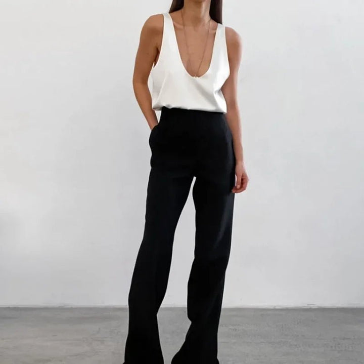 Karla | Dame Satin Tank Top Dyb U-Udskæring Afslappet Pasform