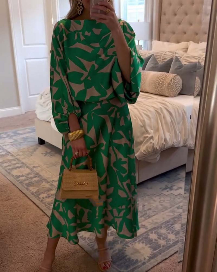 Emma | Dame Todelt Sæt med Ballonærmer og Botanisk Print