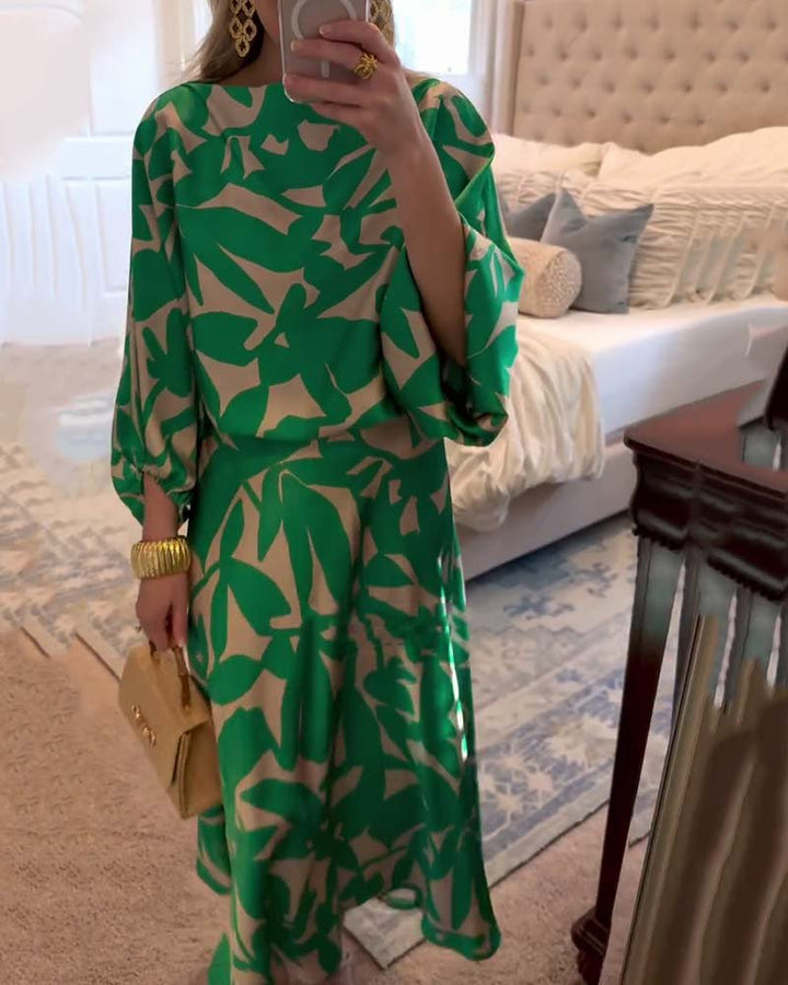 Emma | Dame Todelt Sæt med Ballonærmer og Botanisk Print