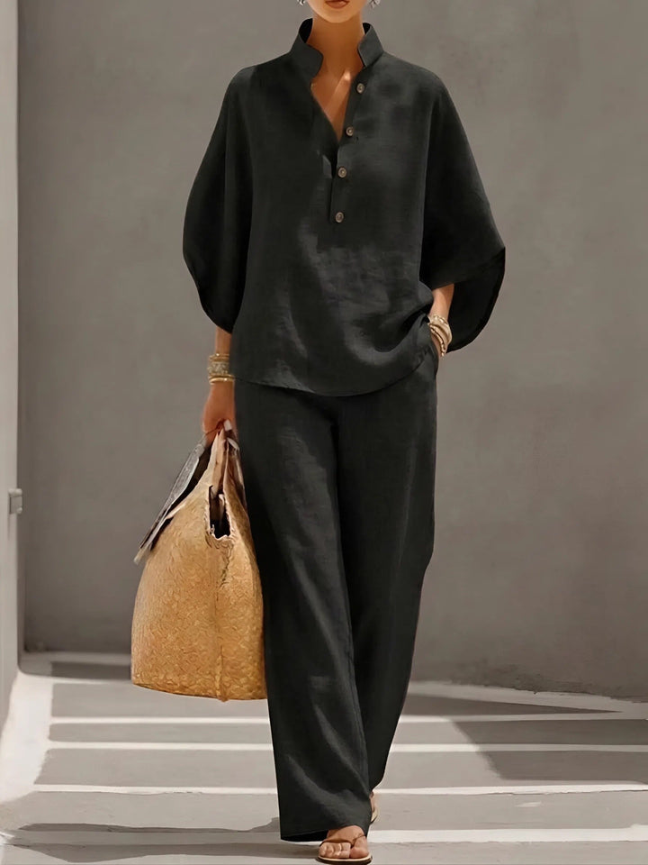 Ella | Damer Mandarin Krave Kimono Ærme Hør Sæt