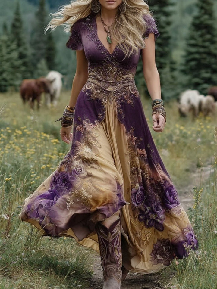 Astrid | Dames V-hals Blomster Maxi Kjole