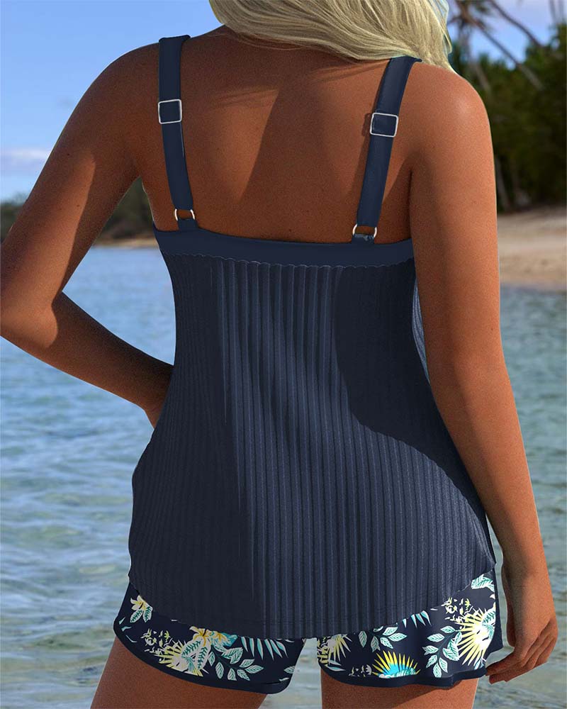 ALBA™ | Tankini Stribet To Delt Kort Badebeklædning