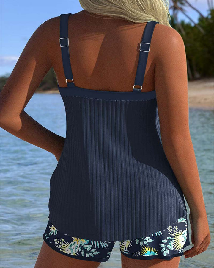 ALBA™ | Tankini Stribet To Delt Kort Badebeklædning