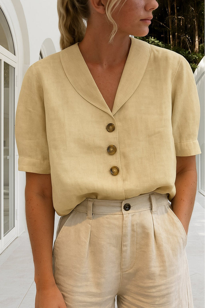 Sofia | Elegant Bluse med Wrap-Hals og Korte Ærmer
