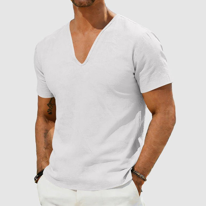 Emil | Herre Linned V-hals T-shirt Korte Ærmer Afslappet