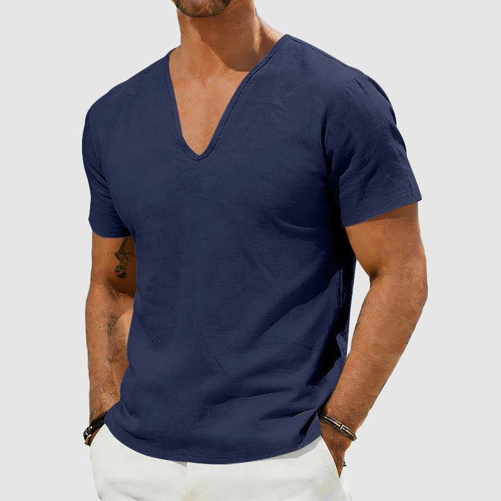 Emil | Herre Linned V-hals T-shirt Korte Ærmer Afslappet