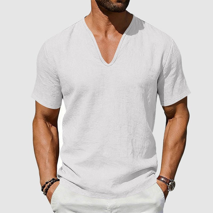 Emil | Herre Linned V-hals T-shirt Korte Ærmer Afslappet