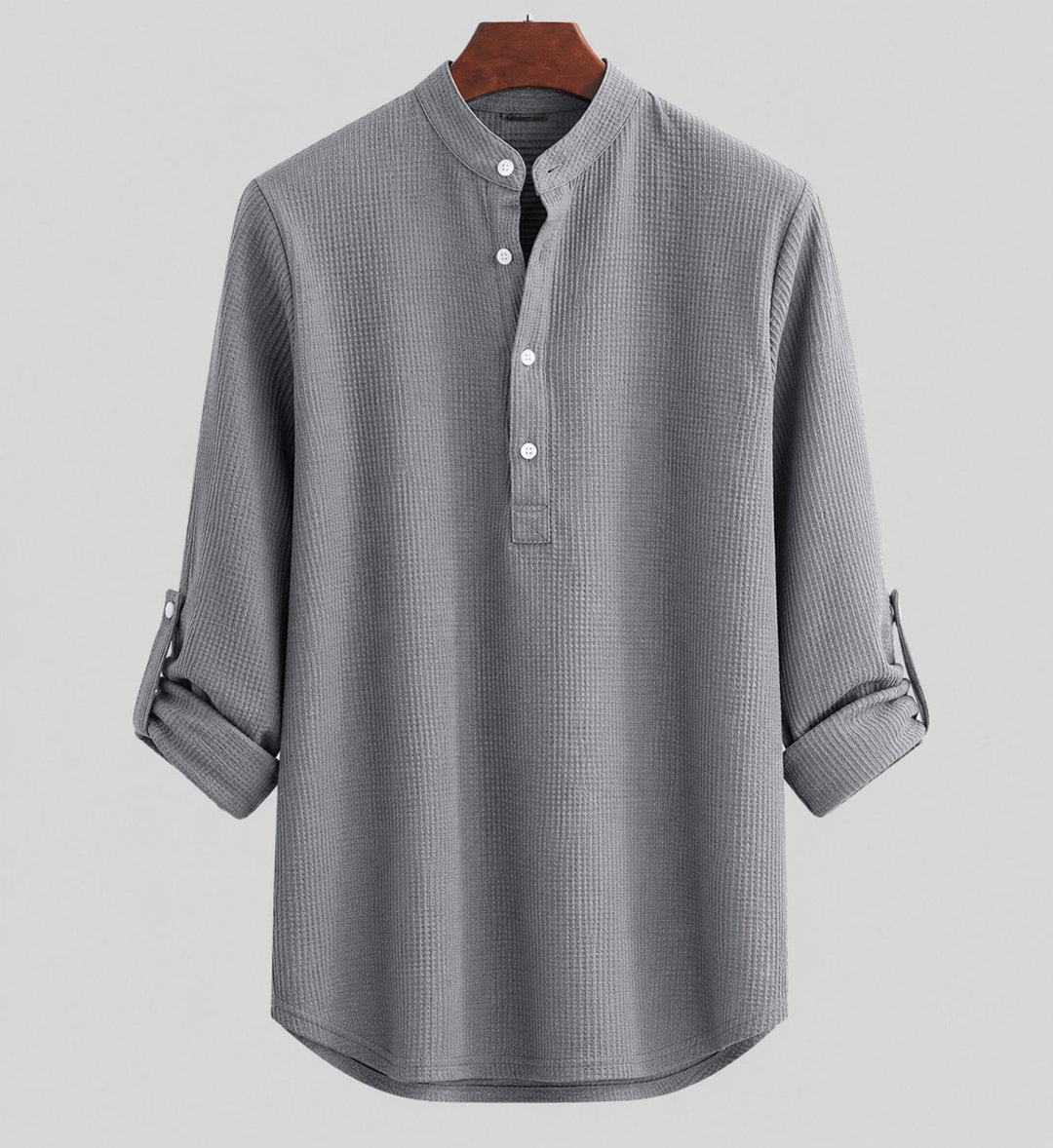 Magnus | Herre Stribede Seersucker Henley-Skjorte Langærmet