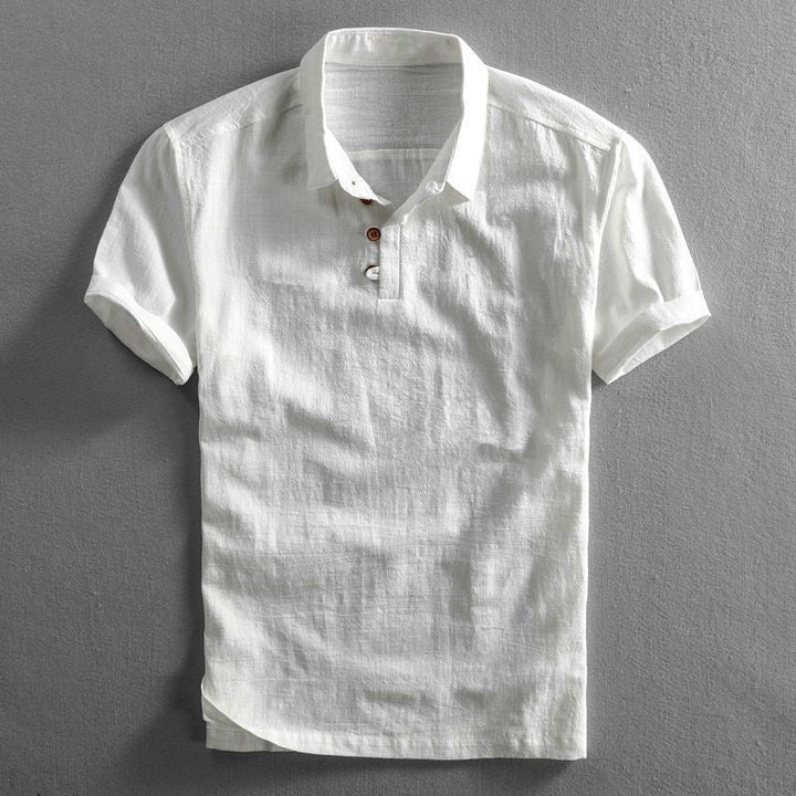 Emil | Herres Boho Kortærmet Linnedskjorte Regular Fit Polokrave