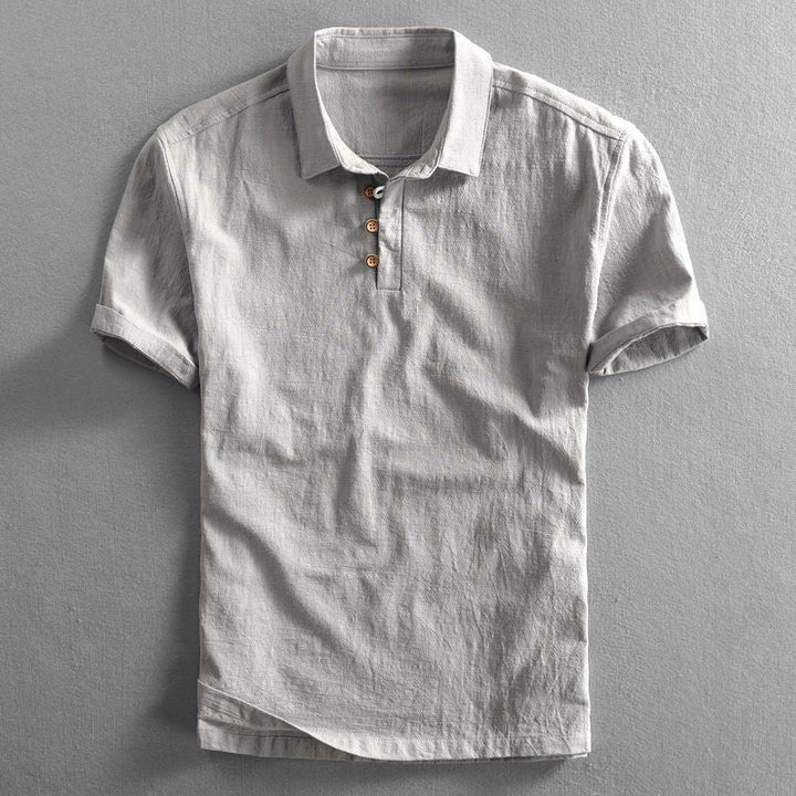 Emil | Herres Boho Kortærmet Linnedskjorte Regular Fit Polokrave