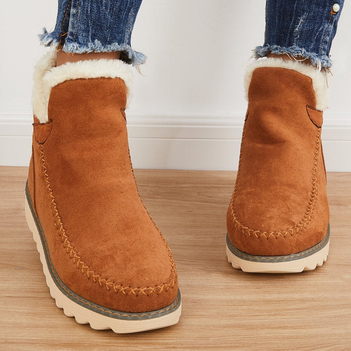 Beryl | Dame Slip On Ankel Platform Støvler Med Syningsdetaljer