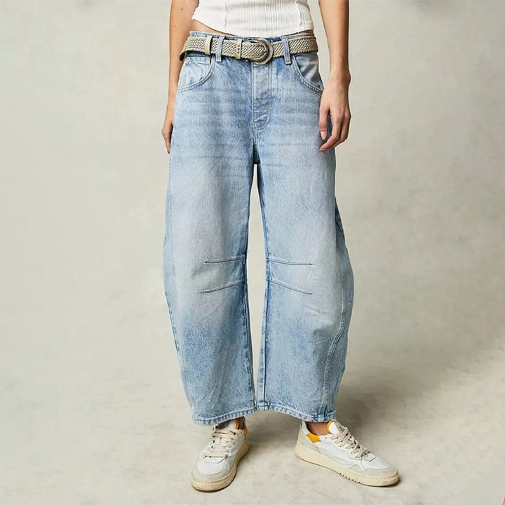 Olivia | Kvinders Cropped Barrel Leg Denim Jeans Mid-Rise