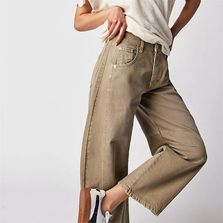 Olivia | Kvinders Cropped Barrel Leg Denim Jeans Mid-Rise