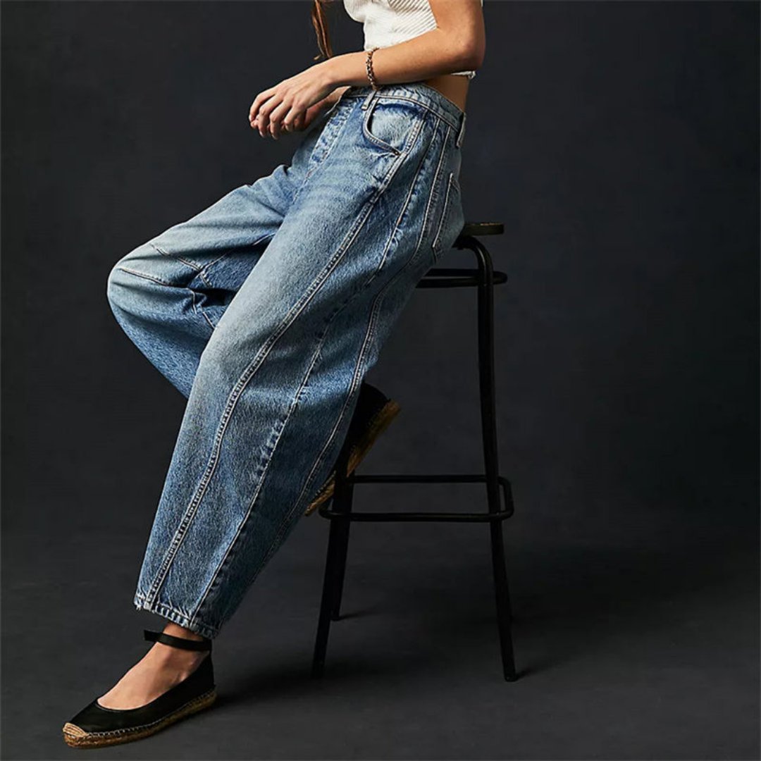 Olivia | Kvinders Cropped Barrel Leg Denim Jeans Mid-Rise