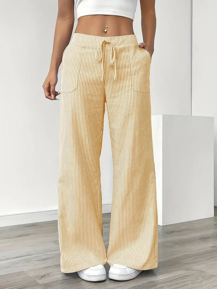 Clara | Linen Bukser Stribede Wide Leg med Lommer