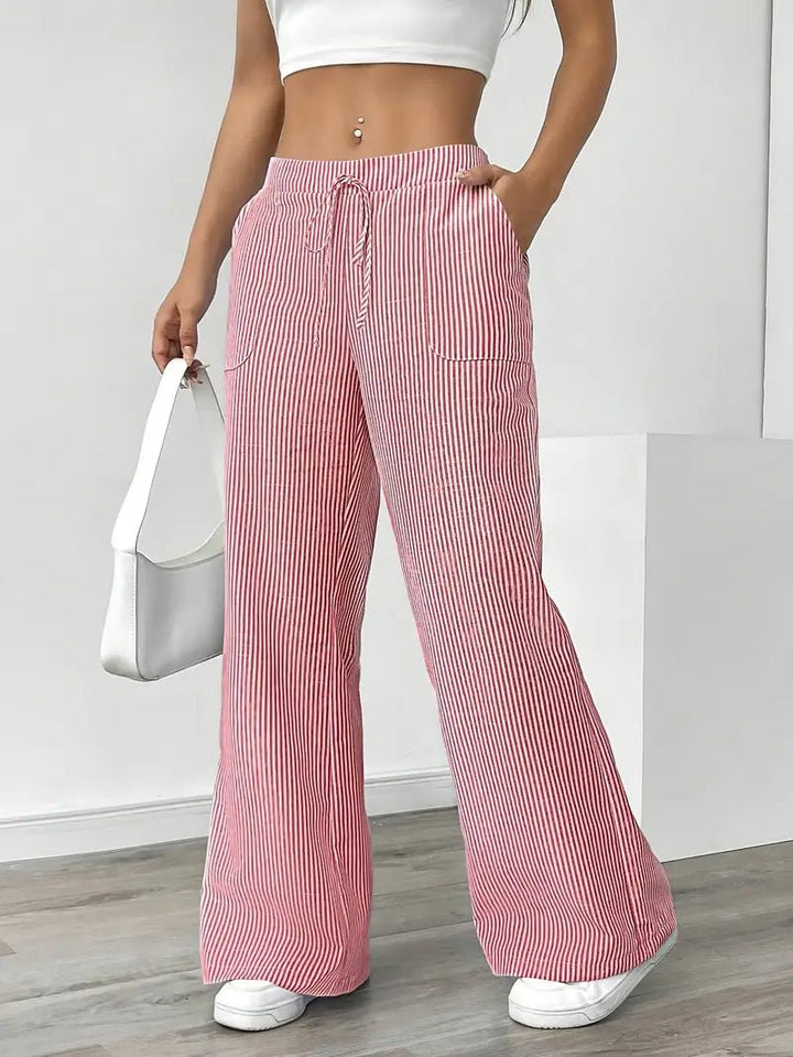 Clara | Linen Bukser Stribede Wide Leg med Lommer