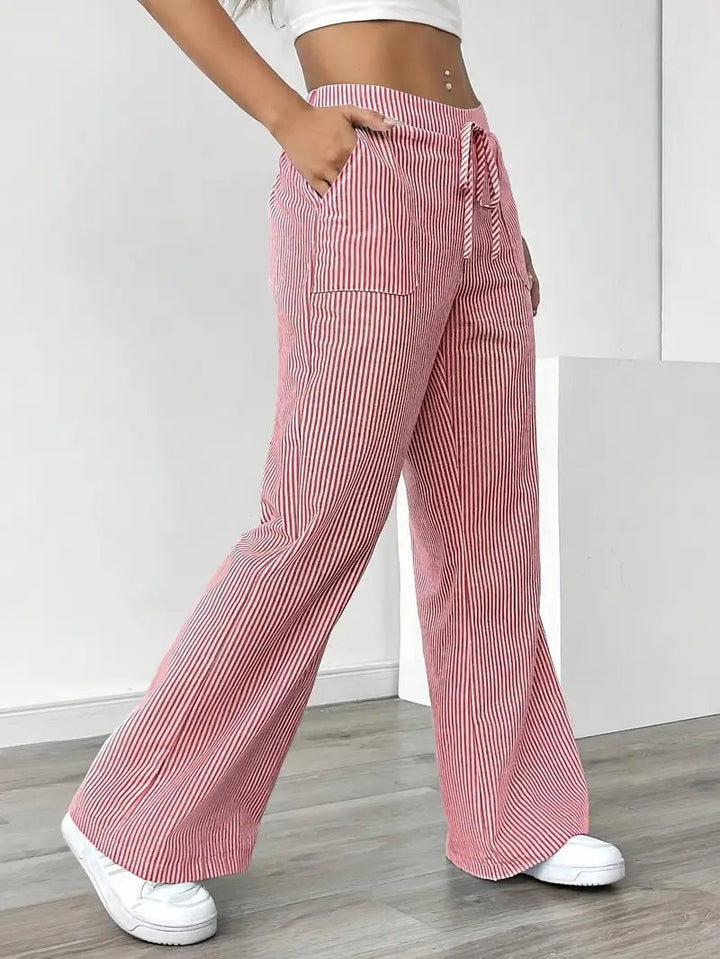 Clara | Linen Bukser Stribede Wide Leg med Lommer