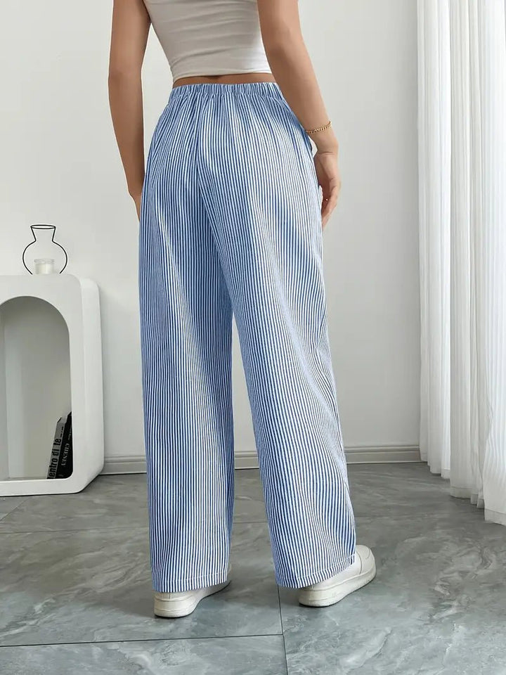 Clara | Linen Bukser Stribede Wide Leg med Lommer