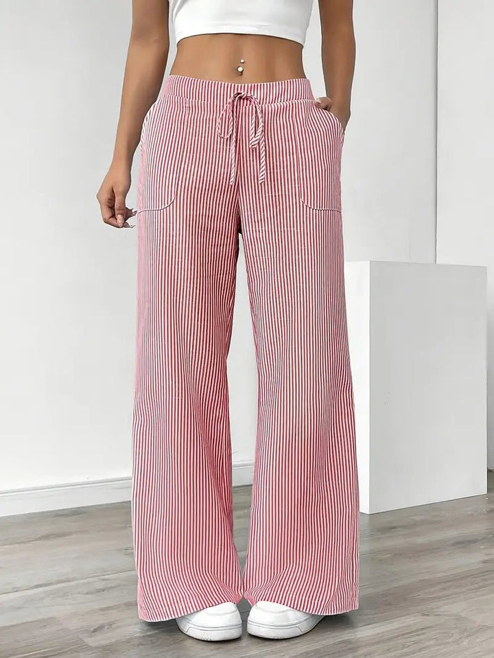 Clara | Linen Bukser Stribede Wide Leg med Lommer