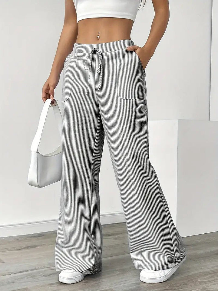 Clara | Linen Bukser Stribede Wide Leg med Lommer