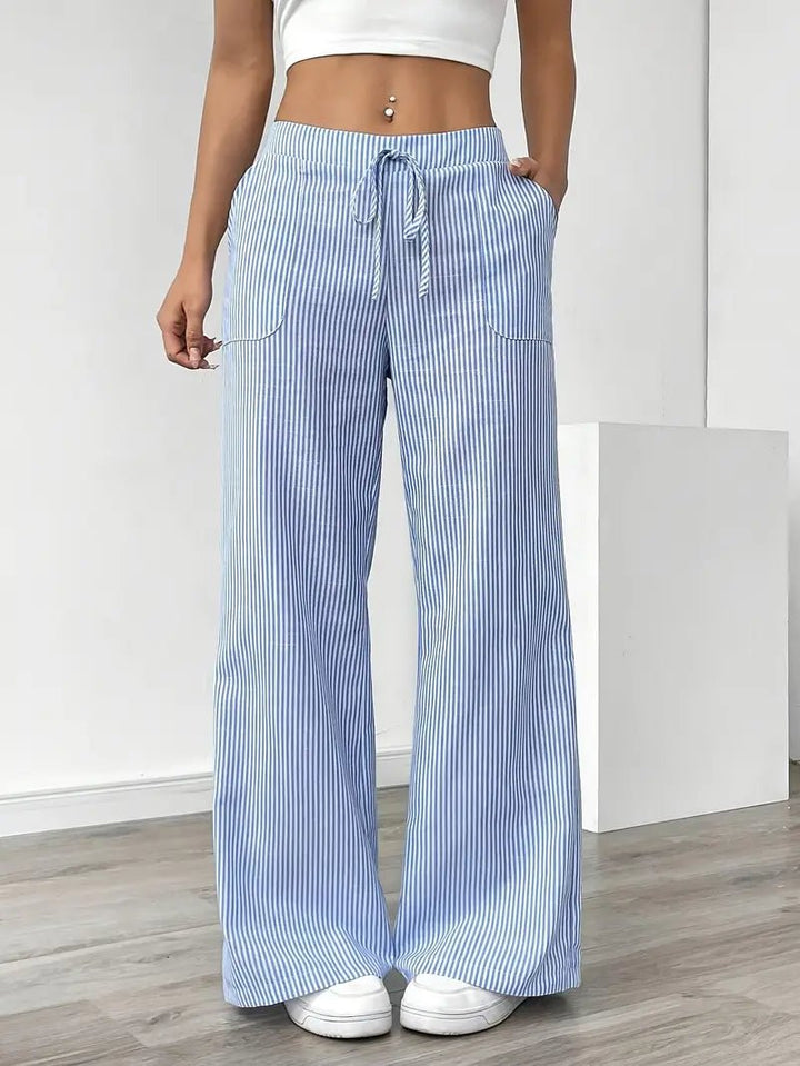 Clara | Linen Bukser Stribede Wide Leg med Lommer