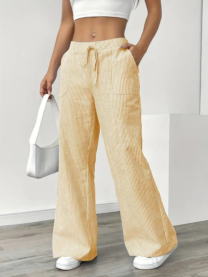 Clara | Linen Bukser Stribede Wide Leg med Lommer