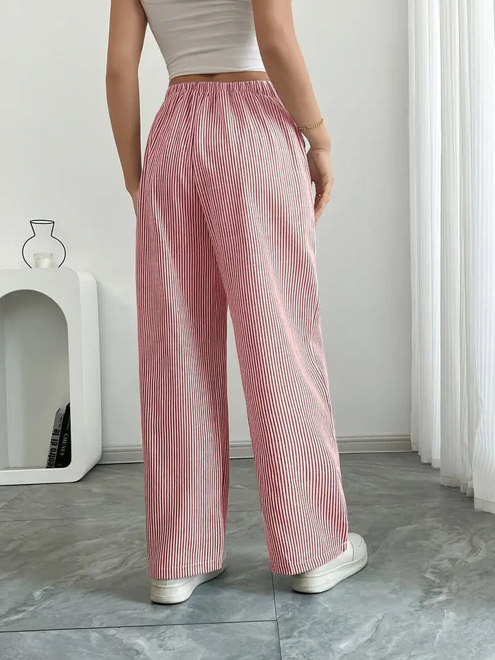 Clara | Linen Bukser Stribede Wide Leg med Lommer