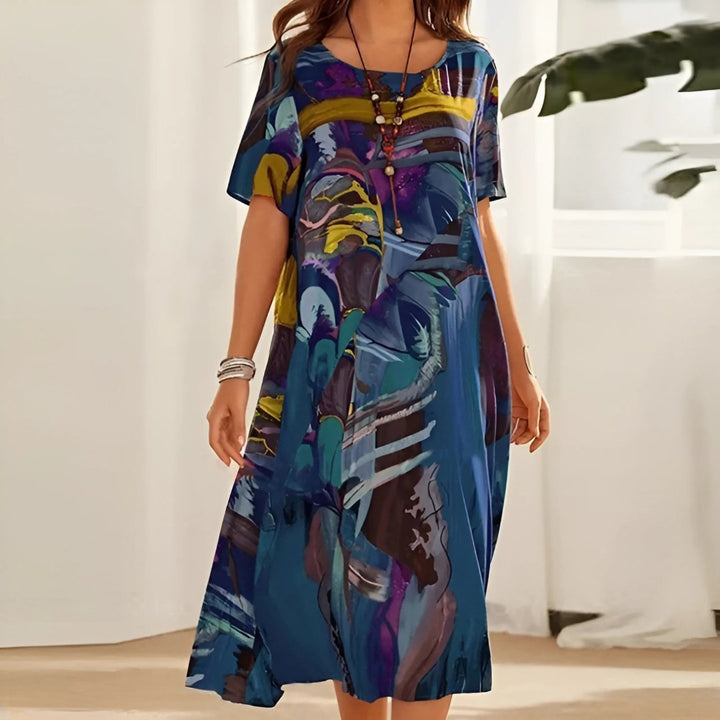 Ida | Plus Size Blomstret Kjole Kort Ærme Løs Pasform Boheme