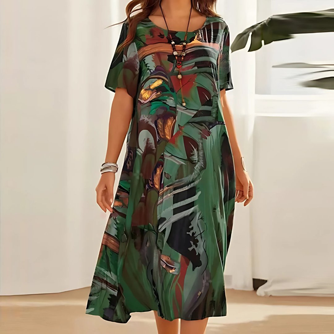 Ida | Plus Size Blomstret Kjole Kort Ærme Løs Pasform Boheme