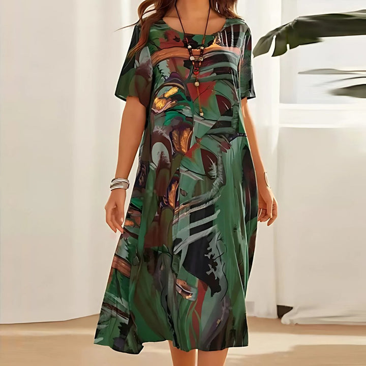 Ida | Plus Size Blomstret Kjole Kort Ærme Løs Pasform Boheme