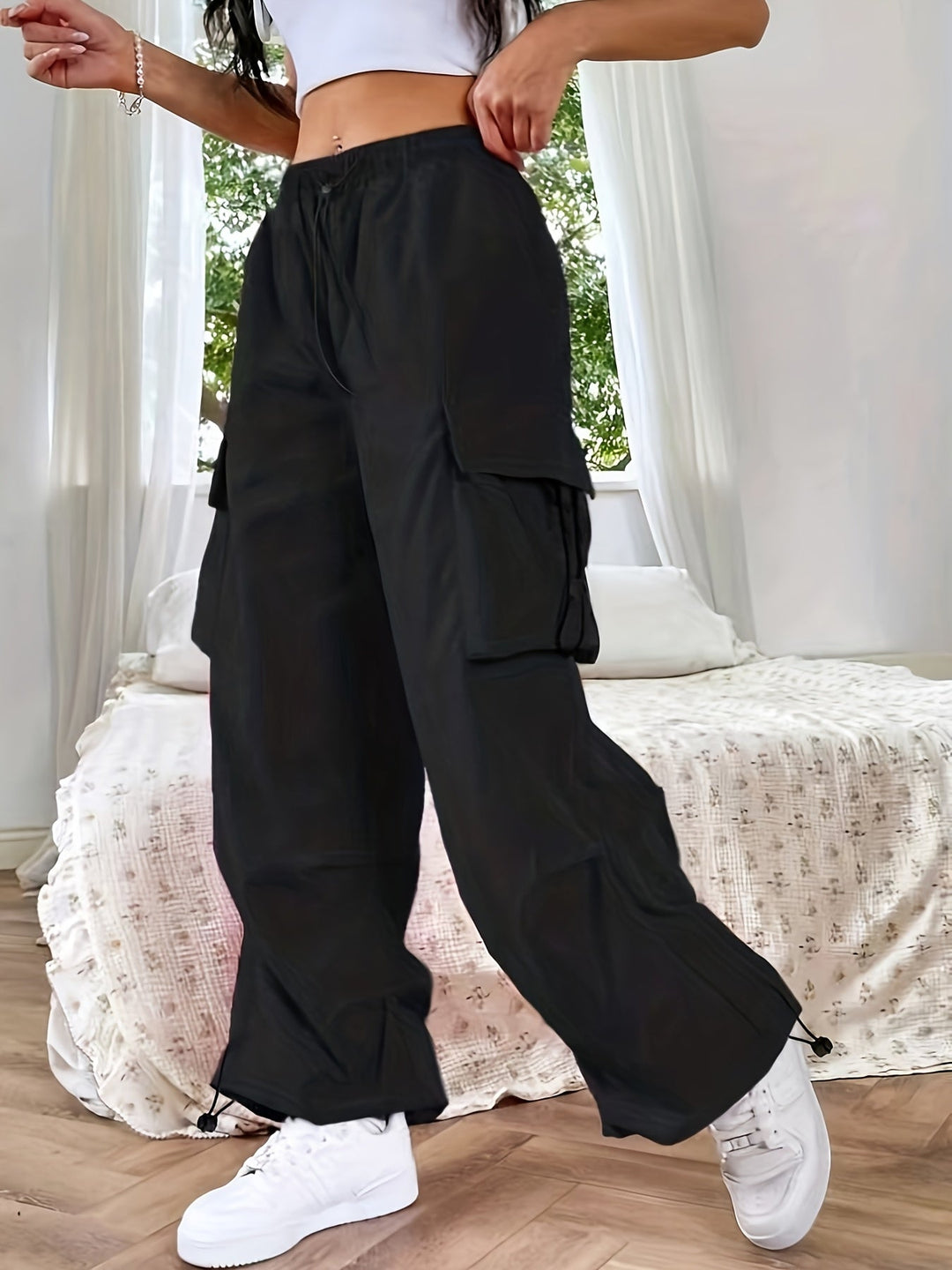 Alina | Dame Casual Bukser Med Vide Ben Og Cargo Lommer